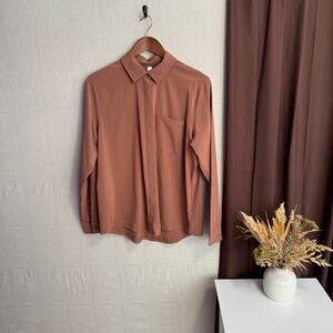 Stylus L Brown Long Sleeve Collared Button Up Shirt Neutral Lightweight